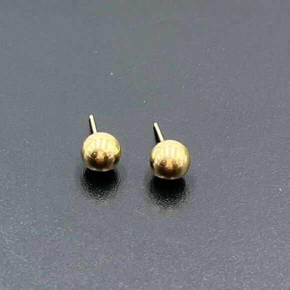 Designer Signed 14k Yellow Gold 5.5mm Ball Stud Earrings .40 grams - Picture 5 of 12